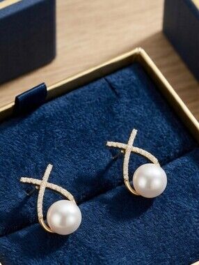 Stunning Pearl Gold Zirconia Earrings